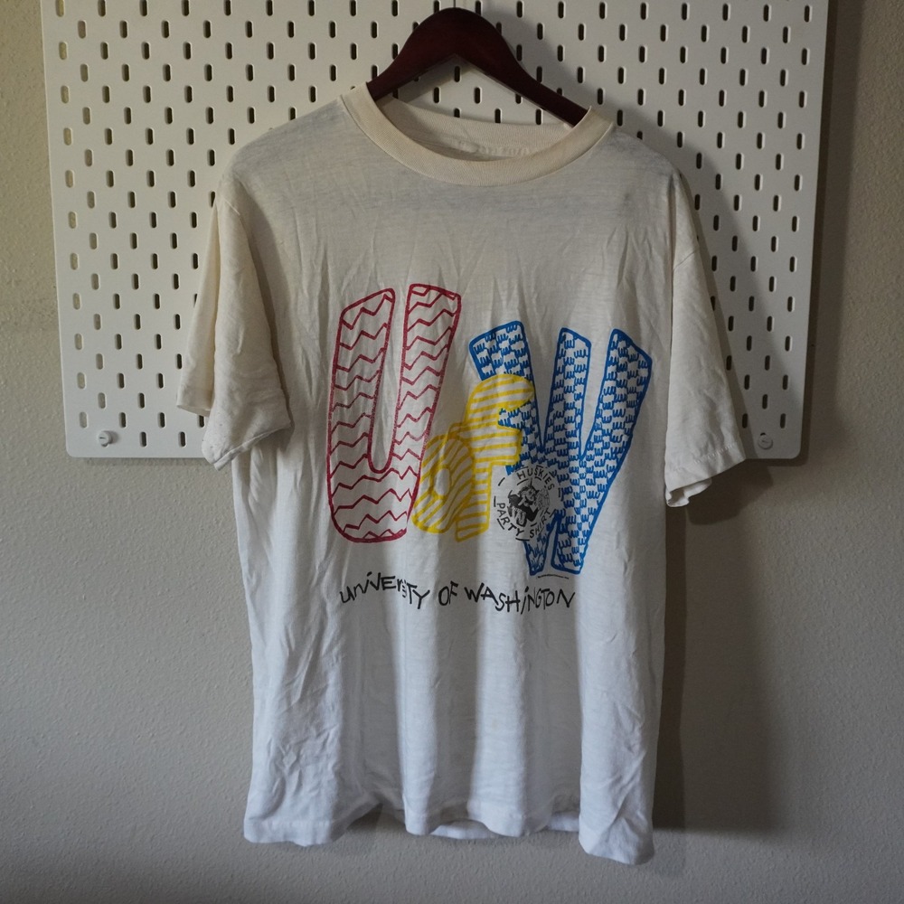 VTG University of Washington Huskies Party‎ Shirt Graphic White Mens Size L UW